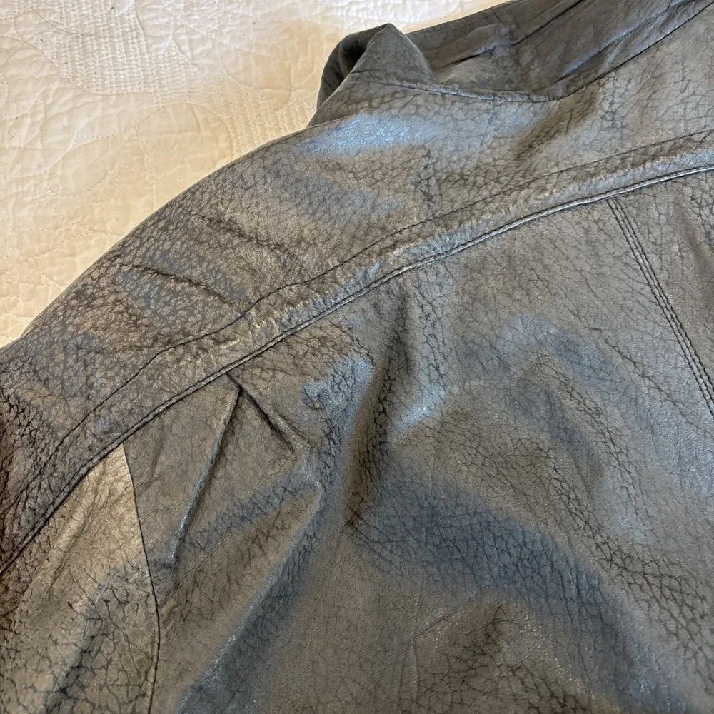 VTG Members Only Leather Bomber Jacket Textured Gray Hidden Zipper 1980s Sz40